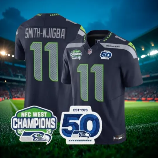 Smith-Njigba #11 Seahawks Navy West Division Champion Jersey