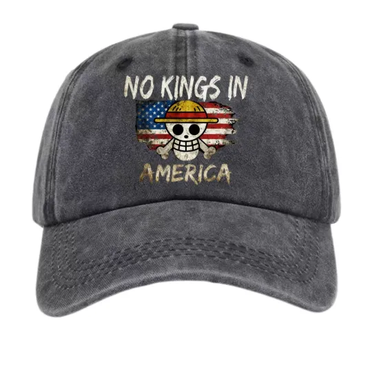 Discover Unisex No Kings in America Patriotic Skull&Flag Freedom Print Hat-Adjustable Cap