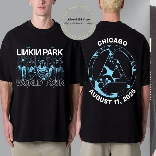 Linkin Park Chicago Illinois From Zero World Tour T-Shirt Nu Metal Double Sided Tee