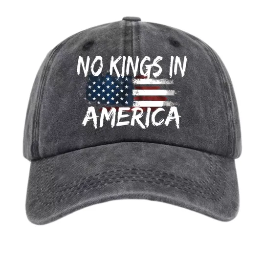 Discover Unisex No Kings In America Distressed Flag Adjustable Cap Vintage Washed dad Hat