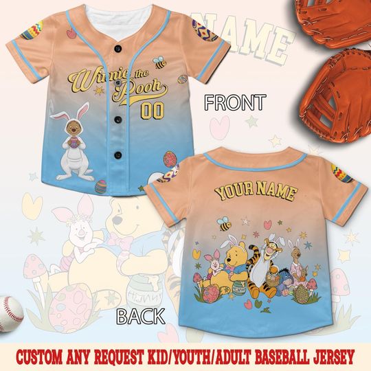 Discover Personalized Pooh Easter Day Baseball Jersey, Custom Disney Winnie the Pooh Jersey Shirt, Disney Baseball Jersey, Birthday Gift SMSF03-6