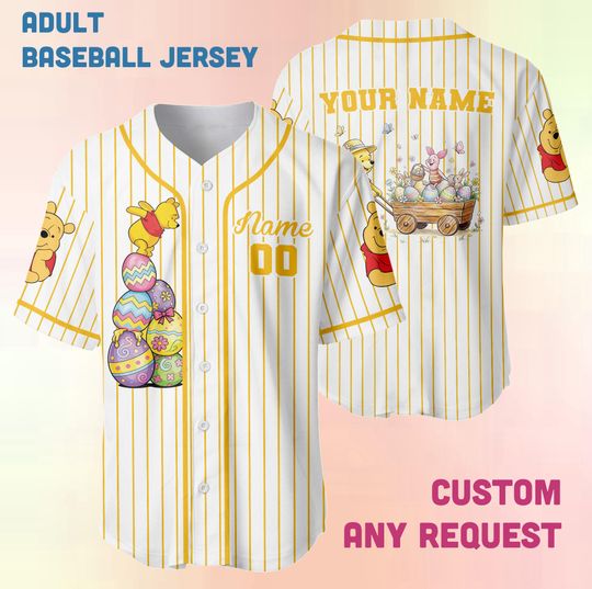 Discover Personalized Pooh Easter Day Baseball Jersey, Custom Disney Winnie the Pooh Jersey Shirt, Disney Baseball Jersey, Birthday Gift