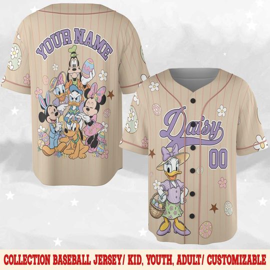 Discover Custom Minnie & Friends Easter Day Number Baseball Jersey, Jersey Gift For Kids, Custom Disney Easter Day,Disney Birthday Gift D3FL15-3