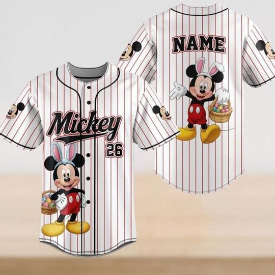 Discover Custom Disney Happy Easter Baseball Jersey, Mickey Bunny Easter Baseball Shirt, Mickey Disney Easter Eggs Jersey, Disneyland Easter Gift