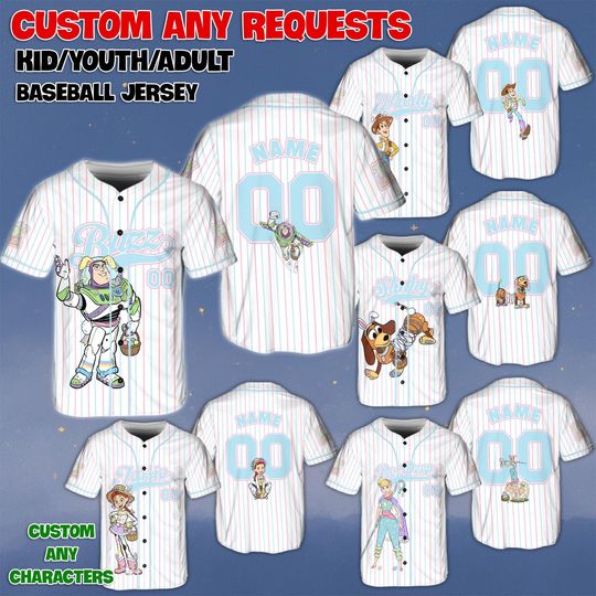 Discover Custom Toy Story Easter Baseball Jersey, Disney Easter Day Jersey, Woody Buzz Jessie Bo Peep Slinky Rex Shirt, Toy Story Easter Group Jersey