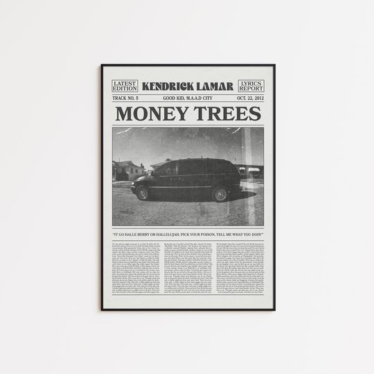 Discover Kendrick Lamar Retro Newspaper Print, Money Trees Poster, Money Trees Lyric Print, Kendrick Lamar Poster, Poster