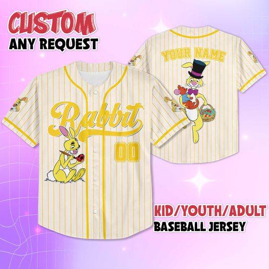 Discover Custom Rabbit Easter Day Baseball Jersey, Disney Winnie the Pooh Shirt, Matching Family Jersey, Disneyland Trip Gift