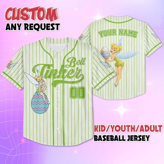 Custom Tinker Bell Easter Day Baseball Jersey, Personalized Disney  Peter Pan Shirt, Matching Family Jersey, Birthday Gift