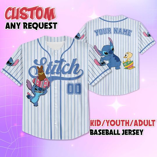 Discover Personalized Stitch Easter Day Baseball Jersey, Disney Lilo & Stitch Jersey, Matching Disney Trip Outfit, Birthday Gift
