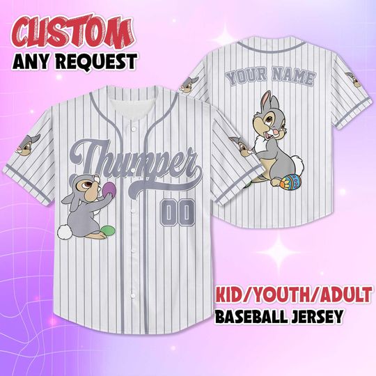 Personalized Thumper Easter Day Baseball Jersey, Custom Disney Bambi Jersey Shirt, Matching Disney Trip Outfit, Birthday Gift
