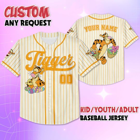Discover Personalized Tigger Easter Day Baseball Jersey, Custom Disney Winnie the Pooh Shirt, Matching Family Jersey, Birthday Gift