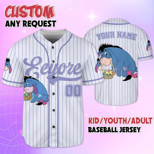 Discover Personalized Eeyore Easter Day Baseball Jersey, Disney Winnie the Pooh Shirt, Baseball Team Outfit, Disneyland Eeyore Jersey, Birthday Gift