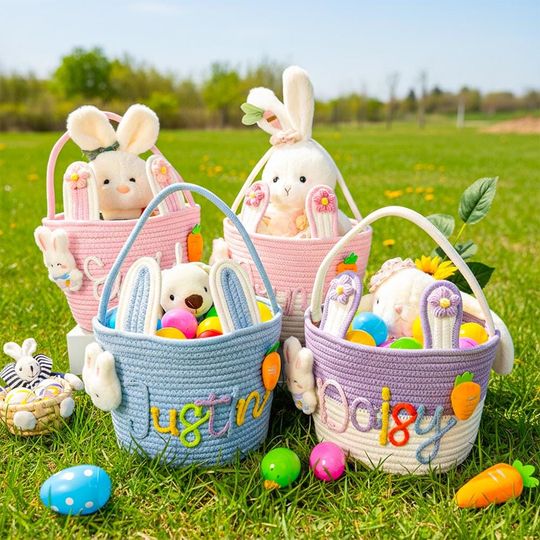 Personalized Easter Basket: Handwoven Rope, Custom Name