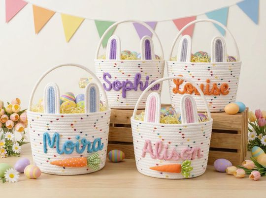 Personalized Bunny Easter Basket, Custom Baby Name Basket, First Easter Gift, Egg Hunt Basket