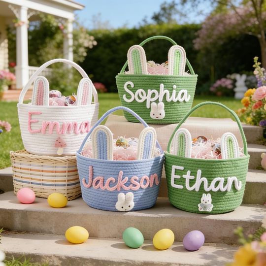 Personalized Easter Name Basket, Easter Egg Hunt Bag, Toddler Toy Storage Bin, Spring Gift Idea