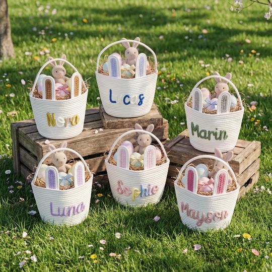 Boy Rope Easter Basket, Kids Treat Bag, Custom Name Toddler Gift, Reusable Rope Basket