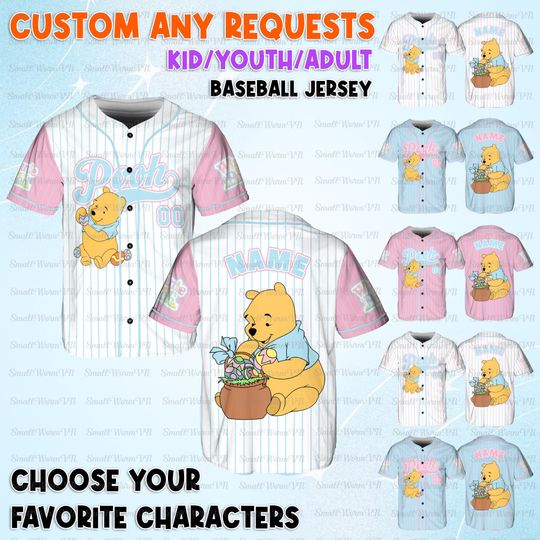 Discover Personalized Pooh Easter Baseball Jersey, Winnie The Pooh Pooh Jersey, Winnie The Pooh Honey Pot Shirt, Disney Happy Easter Day Jersey