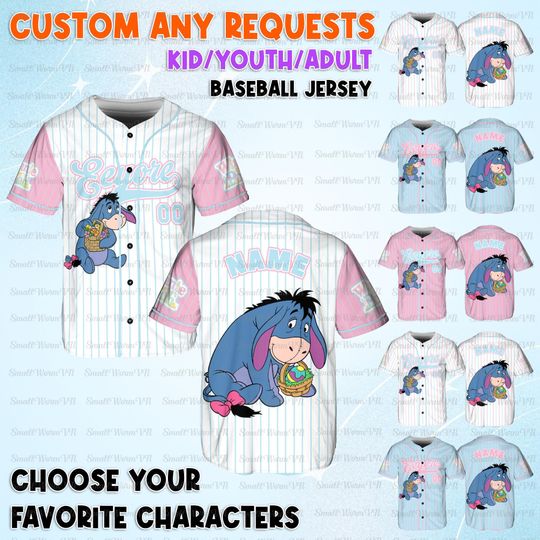 Discover Personalized Eeyore Easter Baseball Jersey, Winnie The Pooh Eeyore Jersey, Eeyore Easter Basket Dog Shirt, Disney Happy Easter Day Jersey