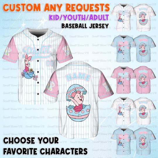 Discover Personalized Piglet Easter Baseball Jersey, Winnie The Pooh Piglet Jersey, Piglet Easter Egg Hunt Shirt, Disney Happy Easter Day Jersey