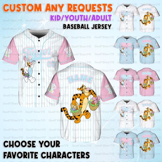 Discover Personalized Tigger Easter Baseball Jersey, Winnie The Pooh Tigger Jersey, Tigger Bunny Rabbit Easter Shirt, Disney Happy Easter Day Jersey