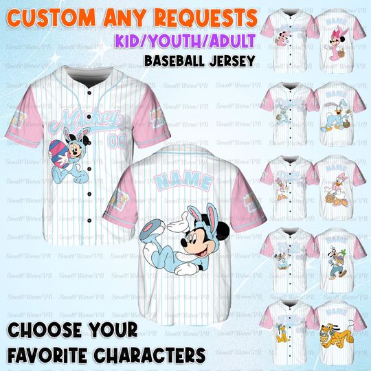 Discover Personalized Happy Easter Day Jersey, Mickey And Friends Easter Shirt, Mickey Minnie Donald Easter Shirt, Daisy Goofy Pluto Bunny Team Shirt