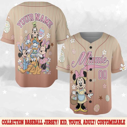 Discover Custom Minnie & Friends Easter Day Number Baseball Jersey, Jersey Gift For Kids, Custom Disney Easter Day,Disney Birthday Gift D3FL15-2
