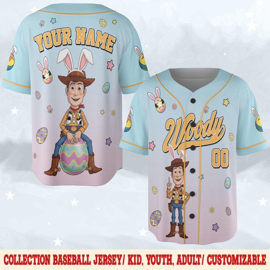 Discover Custom Woody Toy Story Easter Baseball Jersey, Jersey Gift For Kids, Custom Disney Easter Day, Disney Birthday Gift C2DE11-1