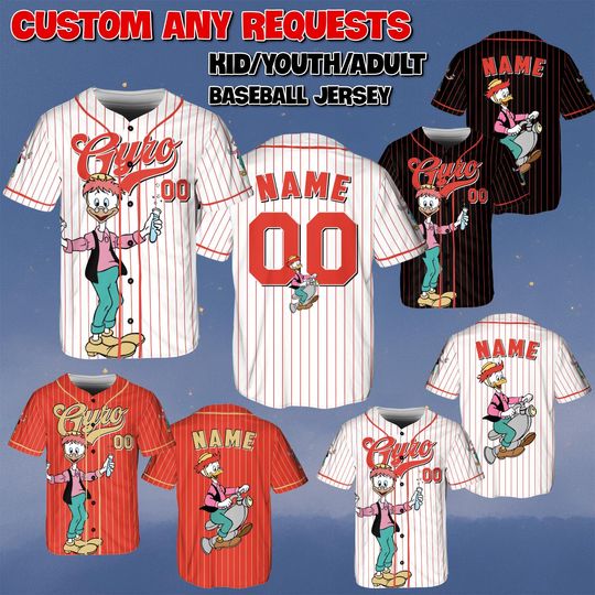 Custom DuckTales Gyro Gearloose Baseball Jersey, Disney DuckTales Character Jersey, Gyro Gearloose Jersey, Disneyland Family Trip Shirt