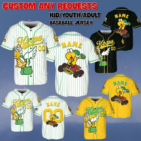 Discover Custom Koopa Baseball Jersey, Disney Super Mario Movie Jersey, Koopa Troopa Turtle Shirt, Super Mario Characters Jersey, Disney World  Shirt