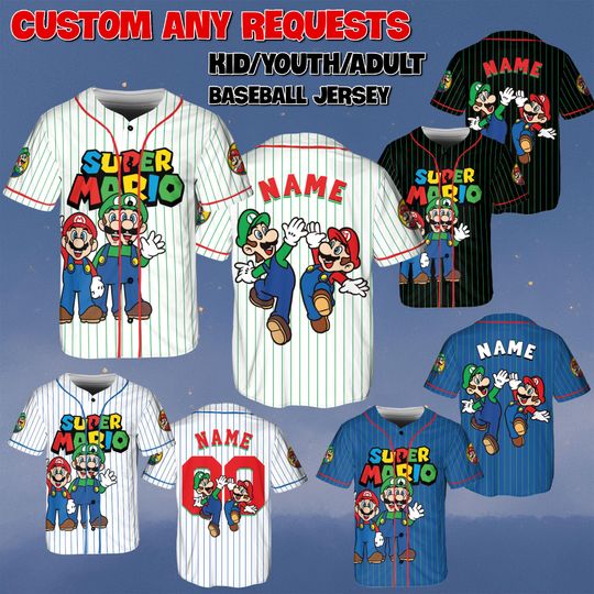 Custom Mario And Luigi Baseball Jersey, Disney Super Mario Movie Jersey, Mario Brothers Team Shirt, Super Mario Characters Jersey