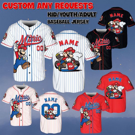 Discover Custom Mario Baseball Jersey, Disney Super Mario Movie Jersey, Mario Brothers Red Shirt, Super Mario Characters Jersey, Magic Kingdom Shirt