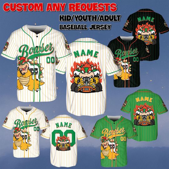 Custom Bowser Baseball Jersey, Disney Super Mario Movie Jersey, King Koopa Bowser Shirt, Super Mario Characters Jersey, Disney Trip Shirt