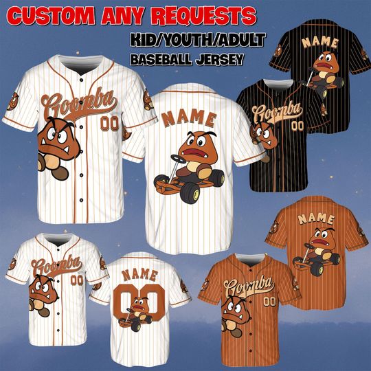 Discover Custom Goomba Baseball Jersey, Disney Super Mario Movie Jersey, Goomba Mushroom Brown Shirt, Super Mario Characters Shirt, Disney Trip Shirt