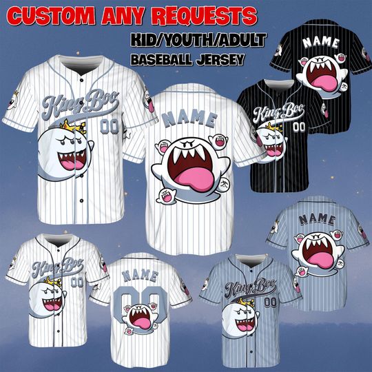 Discover Custom King Boo Baseball Jersey, Disney Super Mario Jersey, King Boo Ghost White Shirt, Super Mario Characters Jersey. Magic Kingdom Shirt