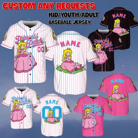 Discover Custom Princess Peach Baseball Jersey, Disney Super Mario Movie Jersey, Princess Peach Pink Shirt, Super Mario Characters Jersey