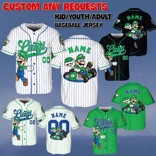 Custom Luigi Baseball Jersey, Disney Super Mario Movie Jersey, Luigi Brothers Green Shirt, Super Mario Characters Jersey, Disney Trip Shirt