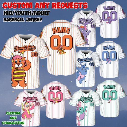 Discover Custom The Wuzzles Baseball Jersey, Disney The Wuzzles Baseball Jersey, Bumblelion Butterbear Eleroo Hoppo, The Wuzzles Group Jersey