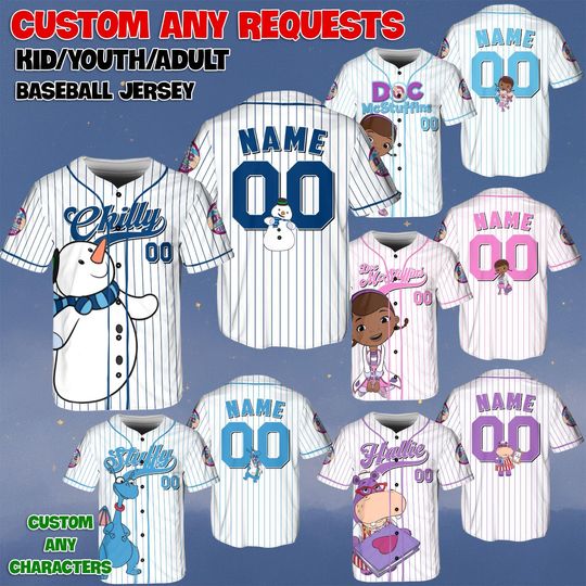 Discover Custom Doc McStuffins Group Jersey, Disney Doc McStuffins Baseball Jersey, Doc Lambie Stuffy Hallie Chilly, Doc McStuffins Team Jersey