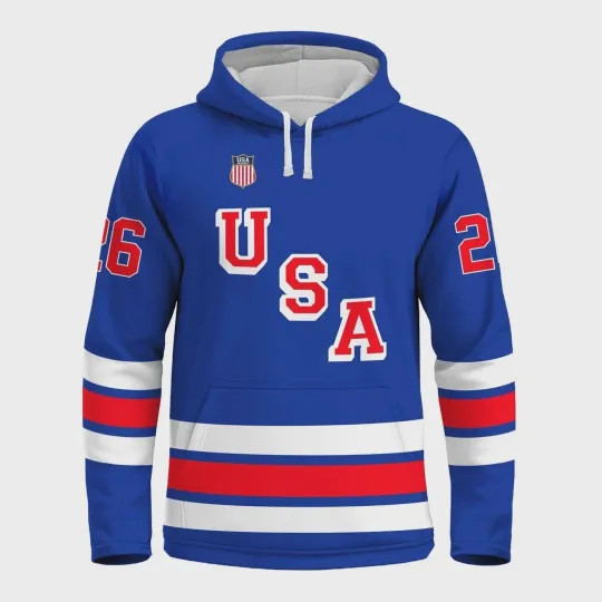 Discover Custom USA Hockey 2026 Blue Hoodie TShirt - Size Adult - Youth