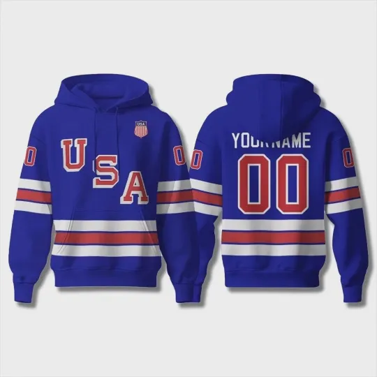 Discover USA Hockey Olympic 2026 Blue Hoodie Pullover Shirt - Blue Size Youth Adult