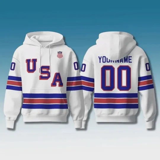 Discover White 2026 USA Hockey Olympic White Hoodie Pullover Shirt - Size Youth Adult