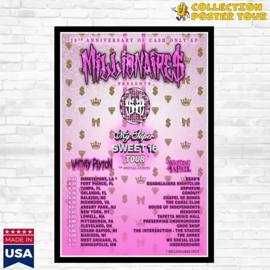 Discover Millionaires My Super Sweet 16 Tour 2026 Poster Home Decor, Wall Art