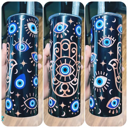 Discover Evil Eye Stainless Steel Tumbler with Lid and Straw 20oz