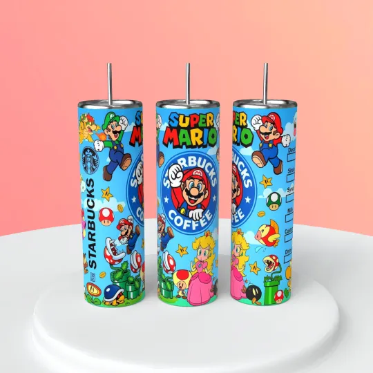 Discover Super Mario 20oz Skinny Tumbler with Lid and Straw