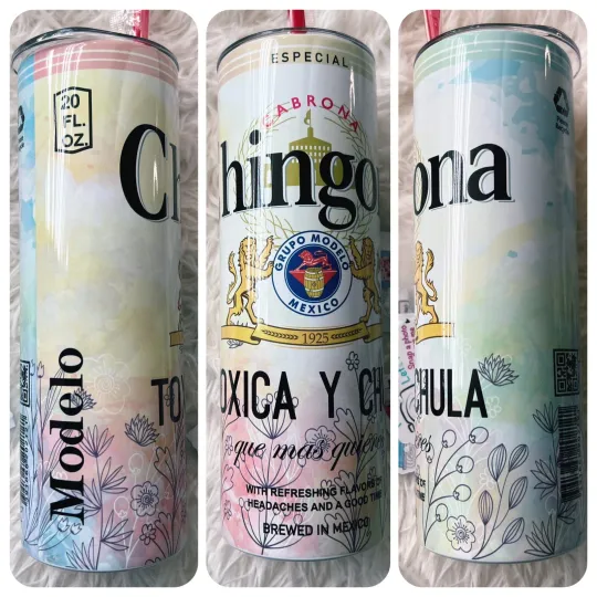 Discover Chingona Pink 20 oz Stainless Steel Tumbler with Lid and Straw