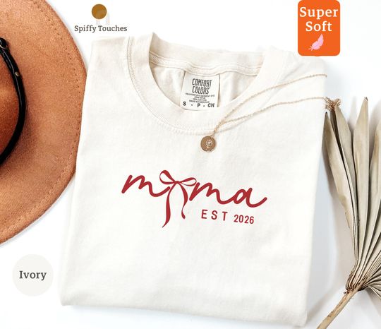 Discover Mama Est 2026 T-Shirt, Personalized Mama Shirt, Custom Comfort Colors Tee, New Mom Gift