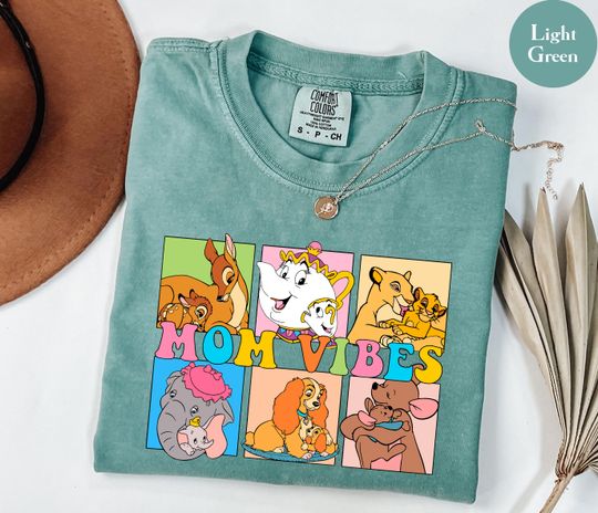Discover Comfort Colors Retro Disney Mom Vibes Shirt, Duchess, Perdita, Mrs. Potts, Helen Parr, Mrs. Jumbo T-shirt