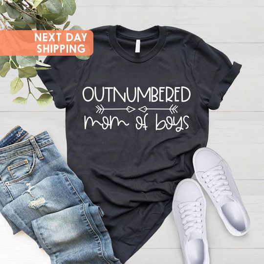 Discover Outnumbered Mom Of Boys Womens T-Shirt, Funny Boy Mama Shirt, Mother's Day Gift Shirt
