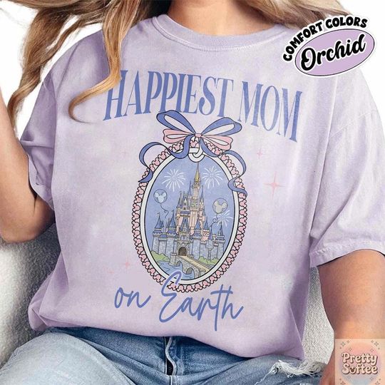 Discover Disney Castle Coquette Bow T-shirt, Happiest Mom On Earth Shirt, Disney Mama Tee, Mother's Day Gift