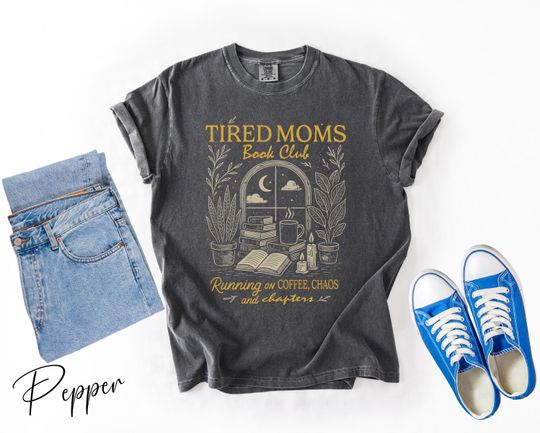 Discover Tired Moms Book Club T-Shirt, Coffee Chaos Chapters Graphic Tee, Funny Book Lover Gift